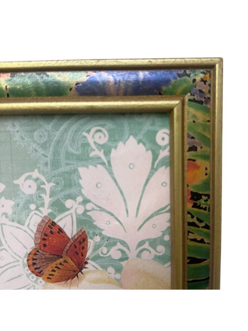 Vintage Floral Border Picture Frame Gold Tone Wood 8x10 Photo Easel Back
